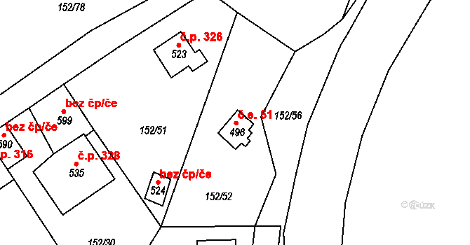 Nezvěstice 51 na parcele st. 496 v KÚ Nezvěstice, Katastrální mapa