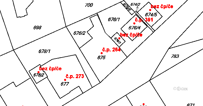 Josefov 264, Jaroměř na parcele st. 675 v KÚ Josefov u Jaroměře, Katastrální mapa