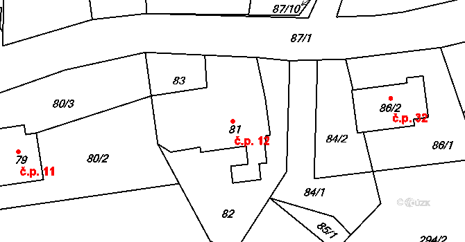 Slavětín nad Metují 12 na parcele st. 81 v KÚ Slavětín nad Metují, Katastrální mapa