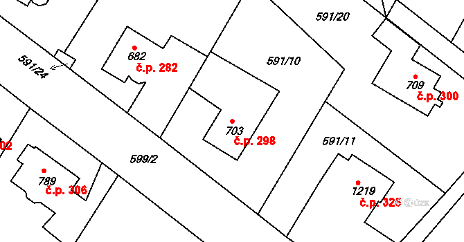 Broumov 298 na parcele st. 703 v KÚ Broumov, Katastrální mapa