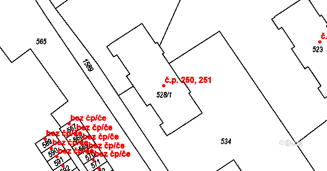Sobotín 250,251 na parcele st. 528/1 v KÚ Sobotín, Katastrální mapa