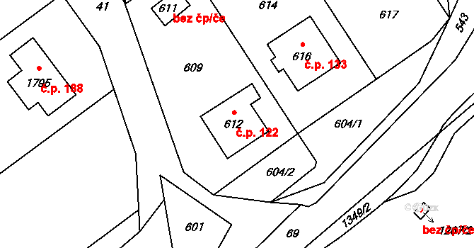 Olbramice 122 na parcele st. 612 v KÚ Olbramice, Katastrální mapa