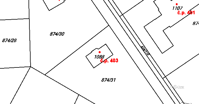 Želivec 403, Sulice na parcele st. 1088 v KÚ Sulice, Katastrální mapa