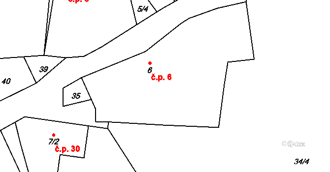 Nuzín 6, Čestice na parcele st. 6 v KÚ Nuzín, Katastrální mapa