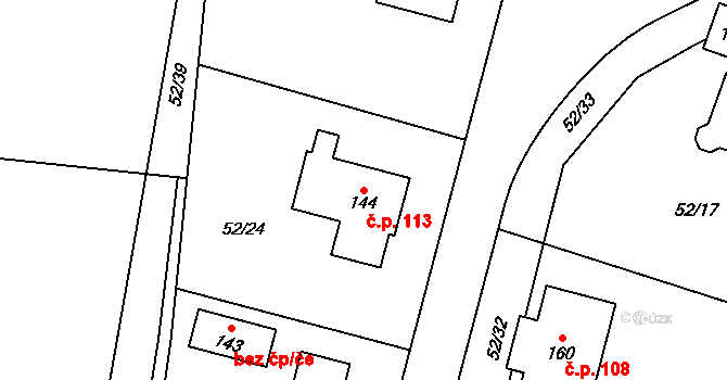Barchov 113 na parcele st. 144 v KÚ Barchov, Katastrální mapa