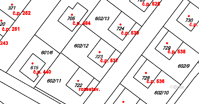 Držovice 537 na parcele st. 723 v KÚ Držovice na Moravě, Katastrální mapa