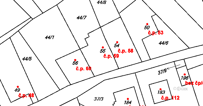 Termesivy 59, Havlíčkův Brod na parcele st. 55 v KÚ Termesivy, Katastrální mapa