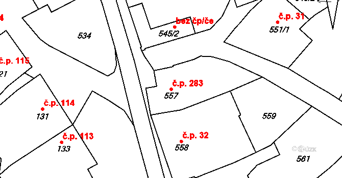 Borkovany 283 na parcele st. 557 v KÚ Borkovany, Katastrální mapa