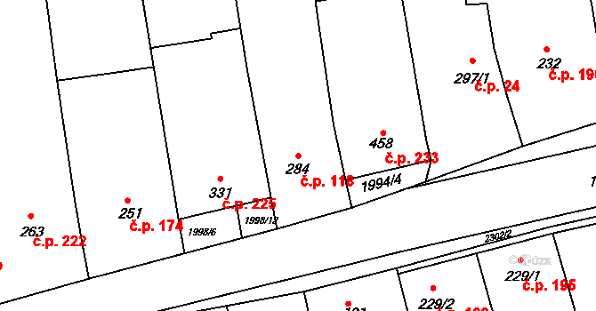 Morkůvky 118 na parcele st. 284 v KÚ Morkůvky, Katastrální mapa