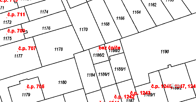 Brno 102120650 na parcele st. 1186/2 v KÚ Černá Pole, Katastrální mapa