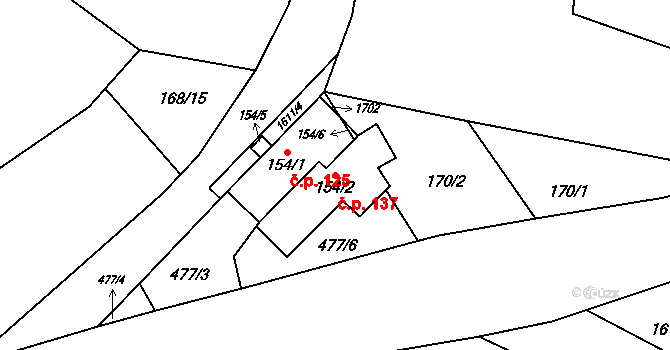 Opatovice 137 na parcele st. 154/2 v KÚ Opatovice u Hranic, Katastrální mapa