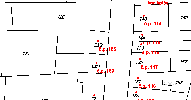 Přerov III-Lověšice 155, Přerov na parcele st. 58/2 v KÚ Lověšice u Přerova, Katastrální mapa