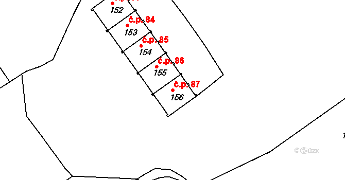 Klucké Chvalovice 87, Zbýšov na parcele st. 156 v KÚ Klucké Chvalovice, Katastrální mapa