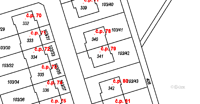 Kasárna 79, Znojmo na parcele st. 341 v KÚ Mramotice, Katastrální mapa