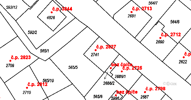 Jablonec nad Nisou 2827 na parcele st. 2741 v KÚ Jablonec nad Nisou, Katastrální mapa