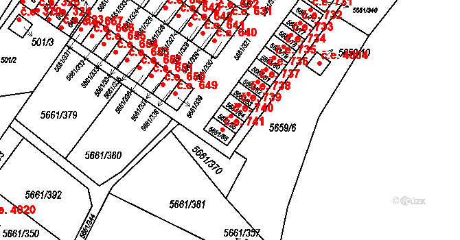 Jihlava 740 na parcele st. 5661/85 v KÚ Jihlava, Katastrální mapa