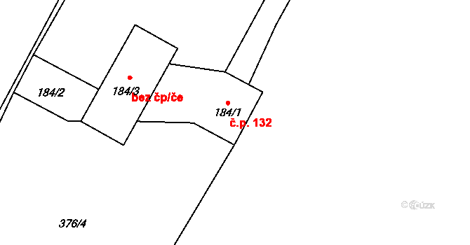 Guty 132, Třinec na parcele st. 184/1 v KÚ Guty, Katastrální mapa
