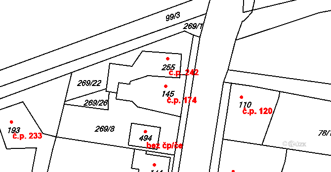 Braškov 174 na parcele st. 145 v KÚ Braškov, Katastrální mapa