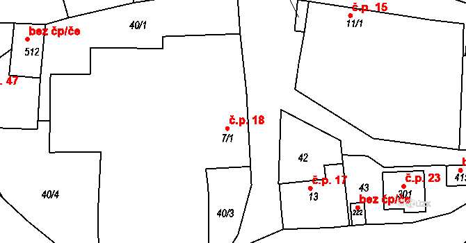Bořanovice 18 na parcele st. 7/1 v KÚ Bořanovice, Katastrální mapa