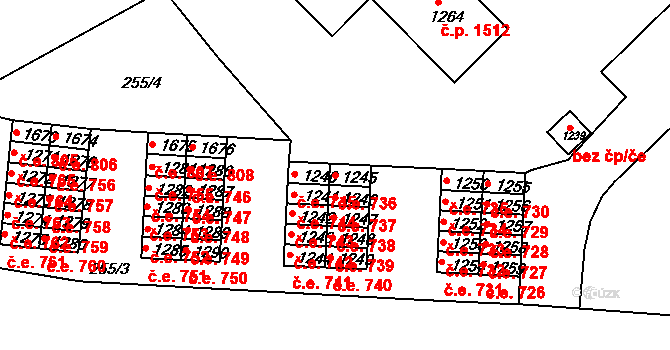 Tišnov 736 na parcele st. 1245 v KÚ Tišnov, Katastrální mapa