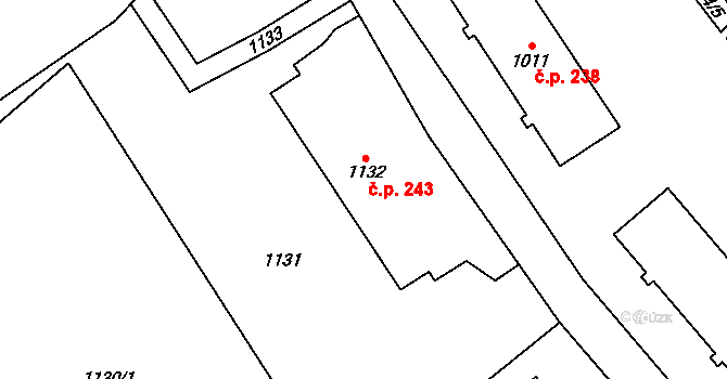 Zastávka 243 na parcele st. 1132 v KÚ Zastávka, Katastrální mapa