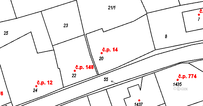 Libušín 14 na parcele st. 20 v KÚ Libušín, Katastrální mapa