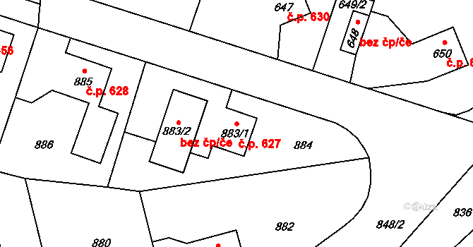 Libušín 627 na parcele st. 883/1 v KÚ Libušín, Katastrální mapa