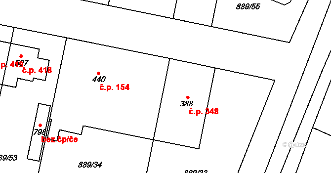 Cerhenice 348 na parcele st. 388 v KÚ Cerhenice, Katastrální mapa