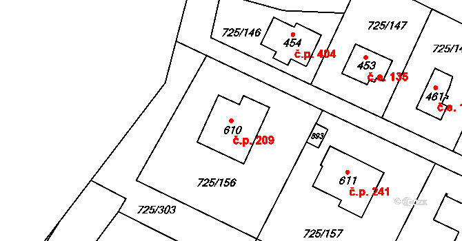 Mukařov 209 na parcele st. 610 v KÚ Mukařov u Říčan, Katastrální mapa