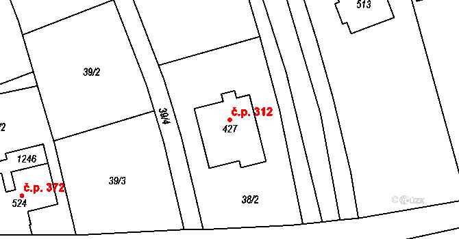 Cerhovice 312 na parcele st. 427 v KÚ Cerhovice, Katastrální mapa