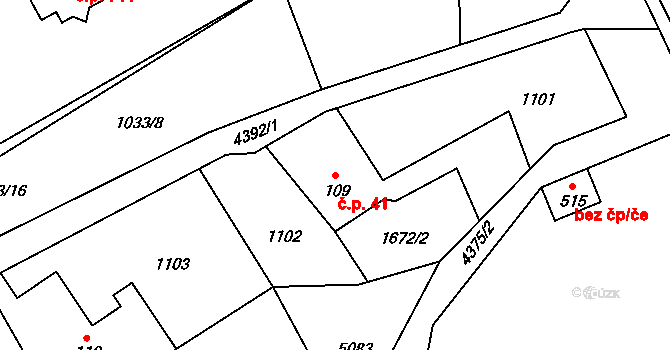 Ostravice 41 na parcele st. 109 v KÚ Ostravice 1, Katastrální mapa