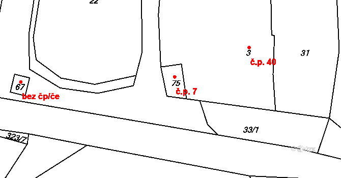 Bechov 7, Dolní Bousov na parcele st. 75 v KÚ Bechov, Katastrální mapa