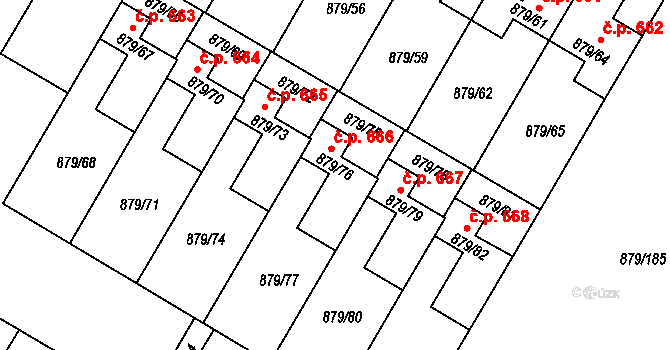Kosmonosy 666 na parcele st. 879/76 v KÚ Kosmonosy, Katastrální mapa
