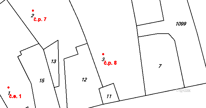 Lužná 8, Bor na parcele st. 3 v KÚ Lužná u Boru, Katastrální mapa
