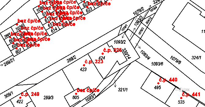 Smiřice 326 na parcele st. 424 v KÚ Smiřice, Katastrální mapa