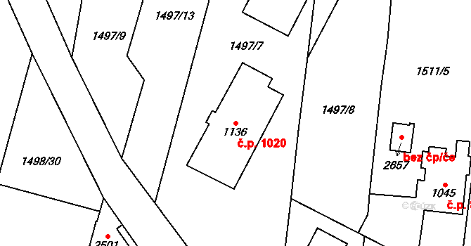 Třebechovice pod Orebem 1020 na parcele st. 1136 v KÚ Třebechovice pod Orebem, Katastrální mapa