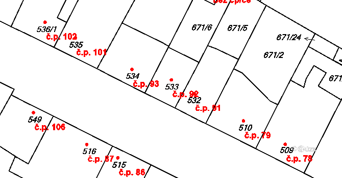 Chlumec nad Cidlinou III 92, Chlumec nad Cidlinou na parcele st. 533 v KÚ Chlumec nad Cidlinou, Katastrální mapa