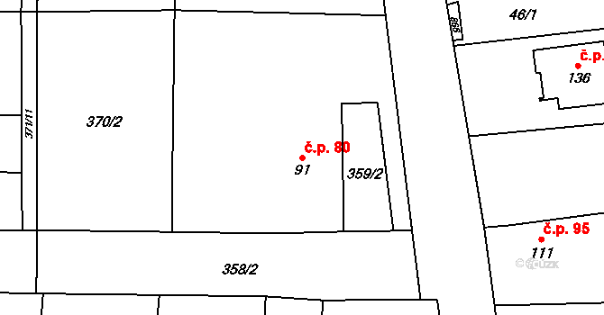 Loučka 80 na parcele st. 91 v KÚ Loučka u Bílska, Katastrální mapa