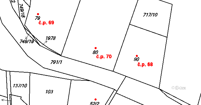 Hokov 70, Hořovičky na parcele st. 80 v KÚ Hokov, Katastrální mapa