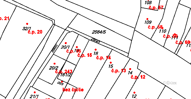 Třebenice 14 na parcele st. 18 v KÚ Třebenice, Katastrální mapa