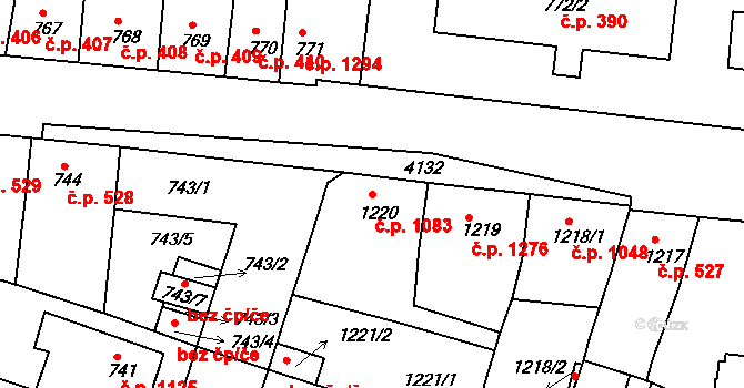 Roudnice nad Labem 1083 na parcele st. 1220 v KÚ Roudnice nad Labem, Katastrální mapa
