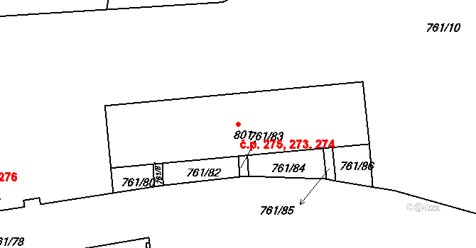 Děčín IX-Bynov 273,274,275, Děčín na parcele st. 801 v KÚ Bynov, Katastrální mapa