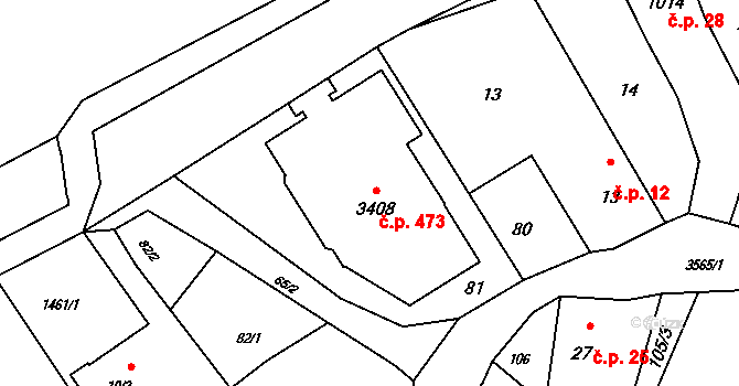 Rožnov pod Radhoštěm 473 na parcele st. 3408 v KÚ Rožnov pod Radhoštěm, Katastrální mapa