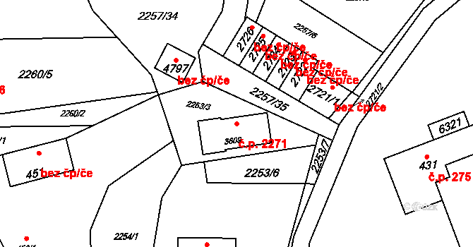 Rožnov pod Radhoštěm 2271 na parcele st. 3609 v KÚ Rožnov pod Radhoštěm, Katastrální mapa