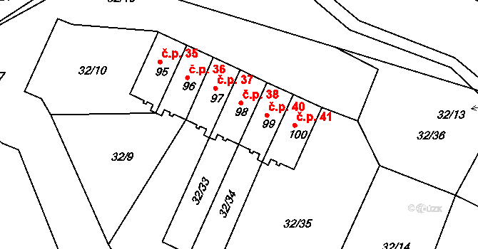 Kubova Huť 40 na parcele st. 99 v KÚ Kubova Huť, Katastrální mapa