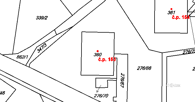 Děčín XXVII-Březiny 153, Děčín na parcele st. 360 v KÚ Březiny u Děčína, Katastrální mapa