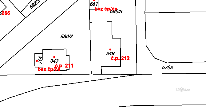 Koclířov 212 na parcele st. 349 v KÚ Koclířov, Katastrální mapa
