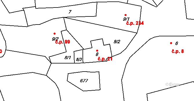 Přední Ptákovice 21, Strakonice na parcele st. 8 v KÚ Přední Ptákovice, Katastrální mapa