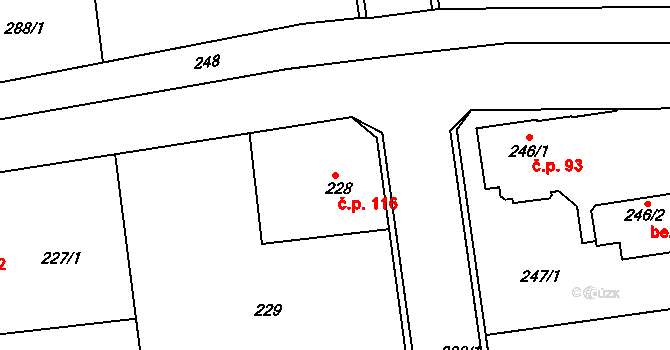 Syrovátka 116 na parcele st. 228 v KÚ Syrovátka, Katastrální mapa