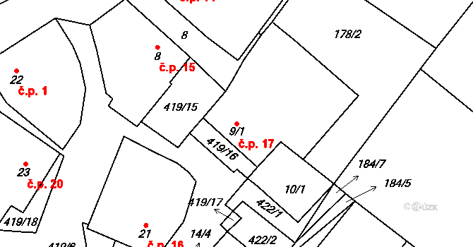 Malý Jeníkov 17, Strmilov na parcele st. 9/1 v KÚ Malý Jeníkov, Katastrální mapa